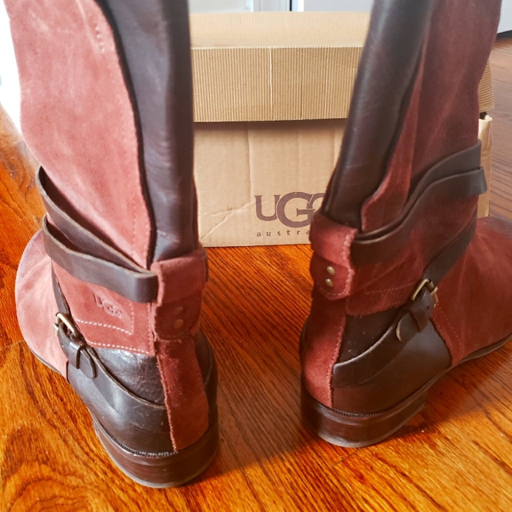 UGG Australia "Deanna" Boots Women Size 8.5 Suede/Leather Dark Brown